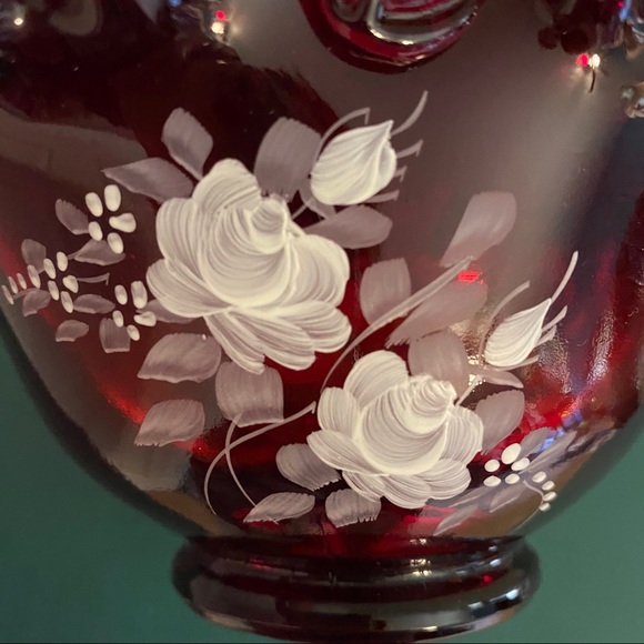 Fenton cranberry hand painted basket - Picture 6 of 13